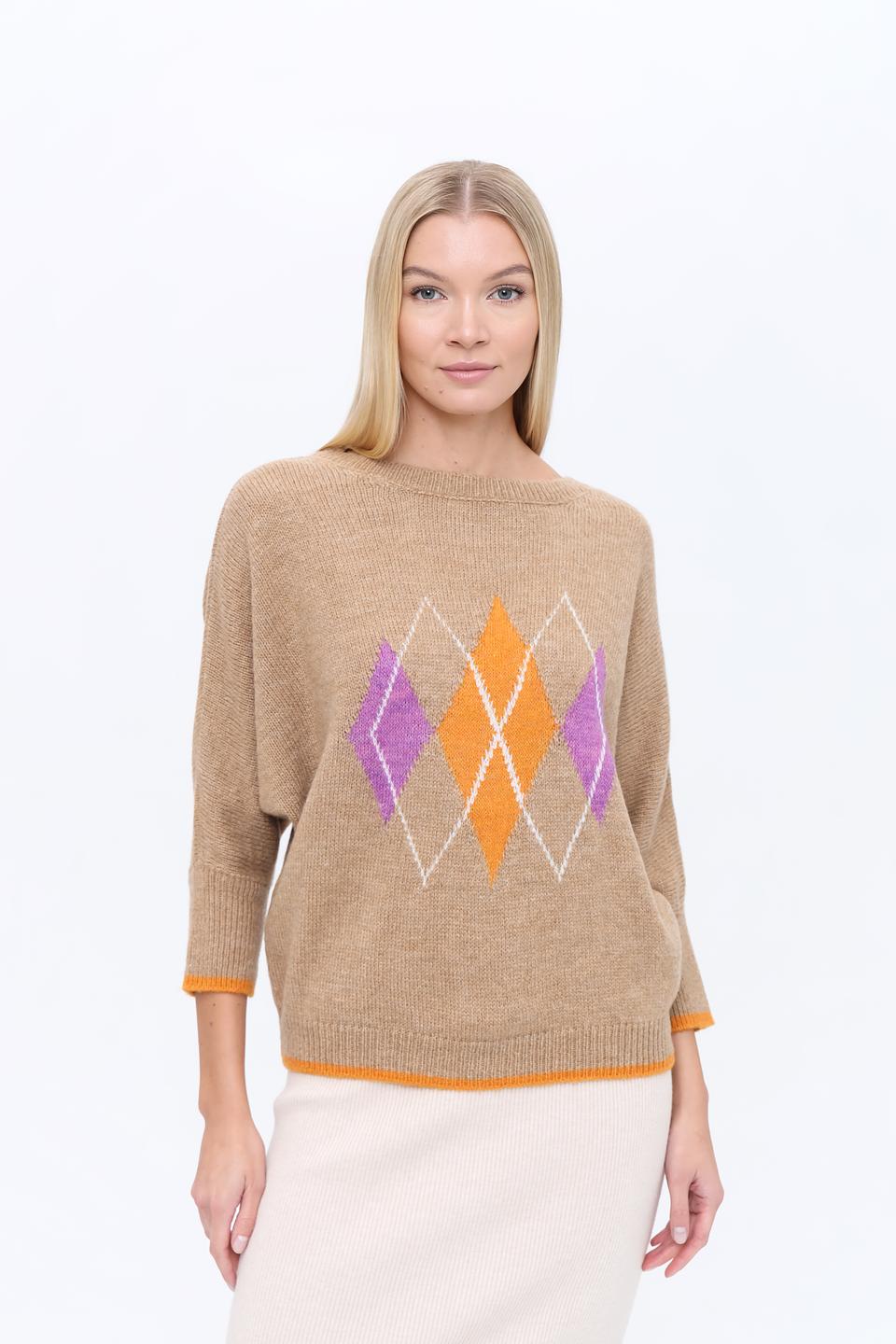 Пуловер More and More с ромбами бежевый