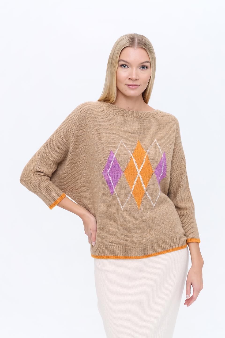 Пуловер More and More с ромбами бежевый