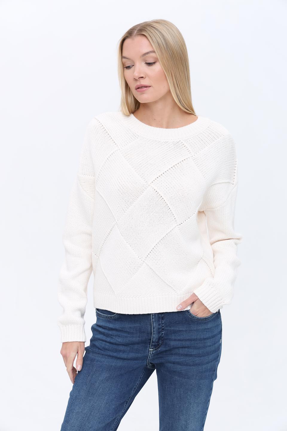 Пуловер Oui с косами кремовый