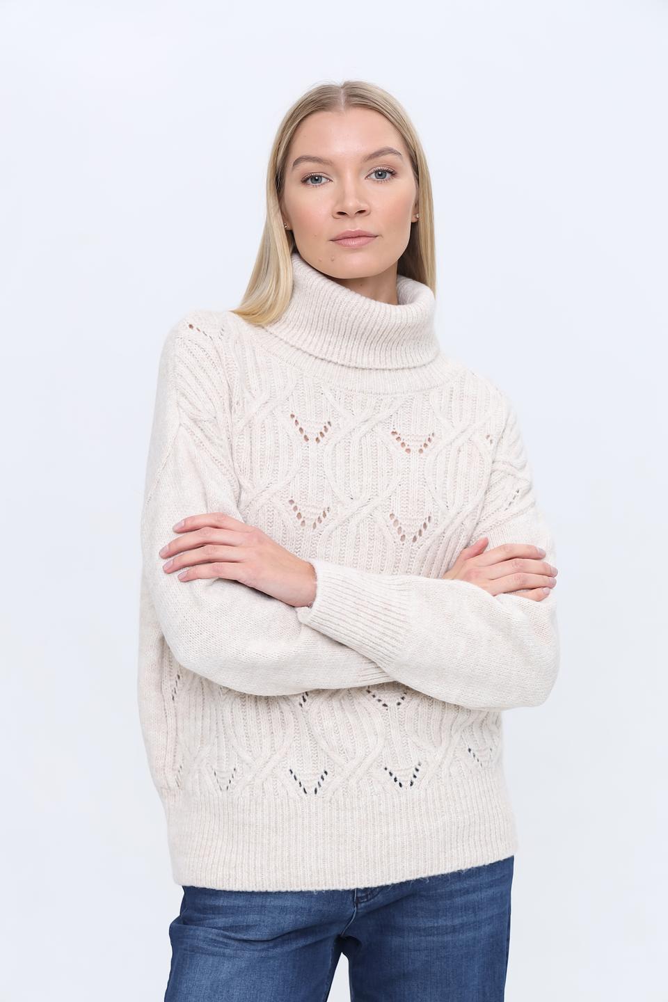 Пуловер More and More с косами бежевый