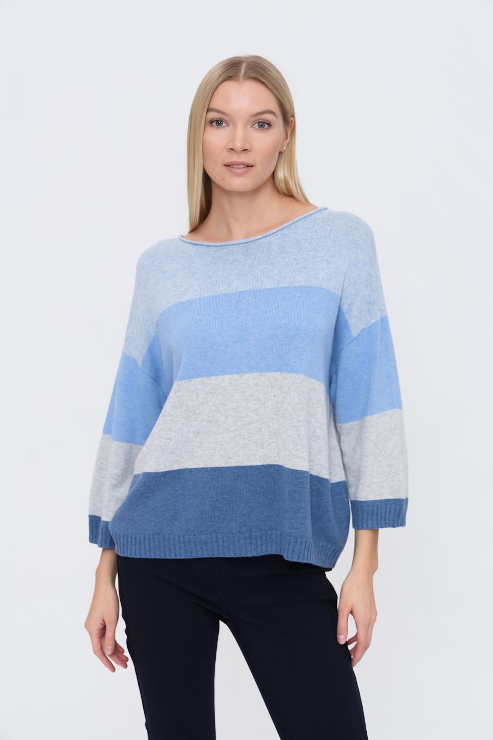 Пуловер Oui в полоску голубой