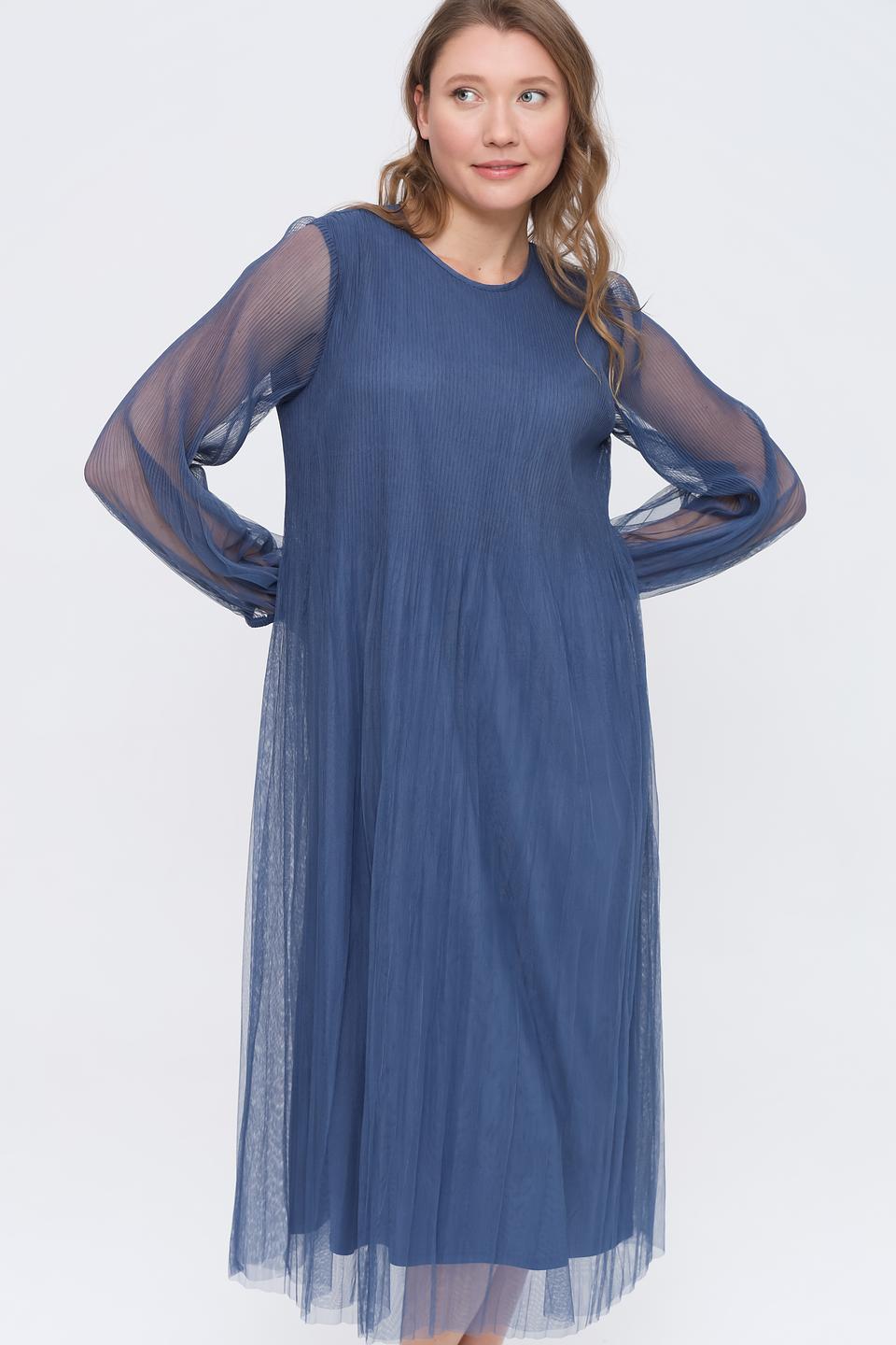 Платье Oui плиссе синее