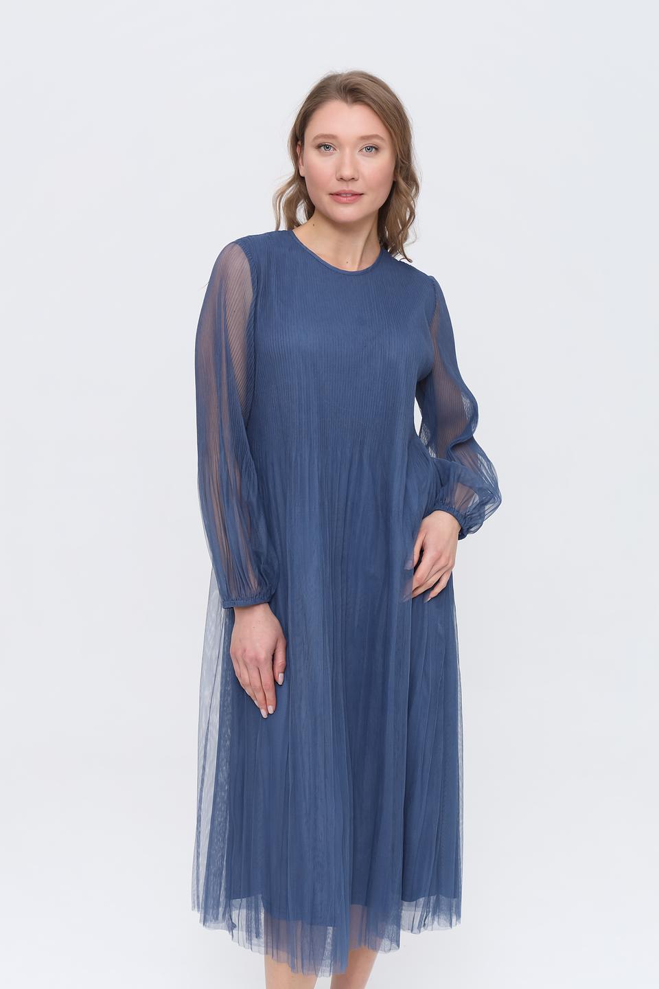 Платье Oui плиссе синее