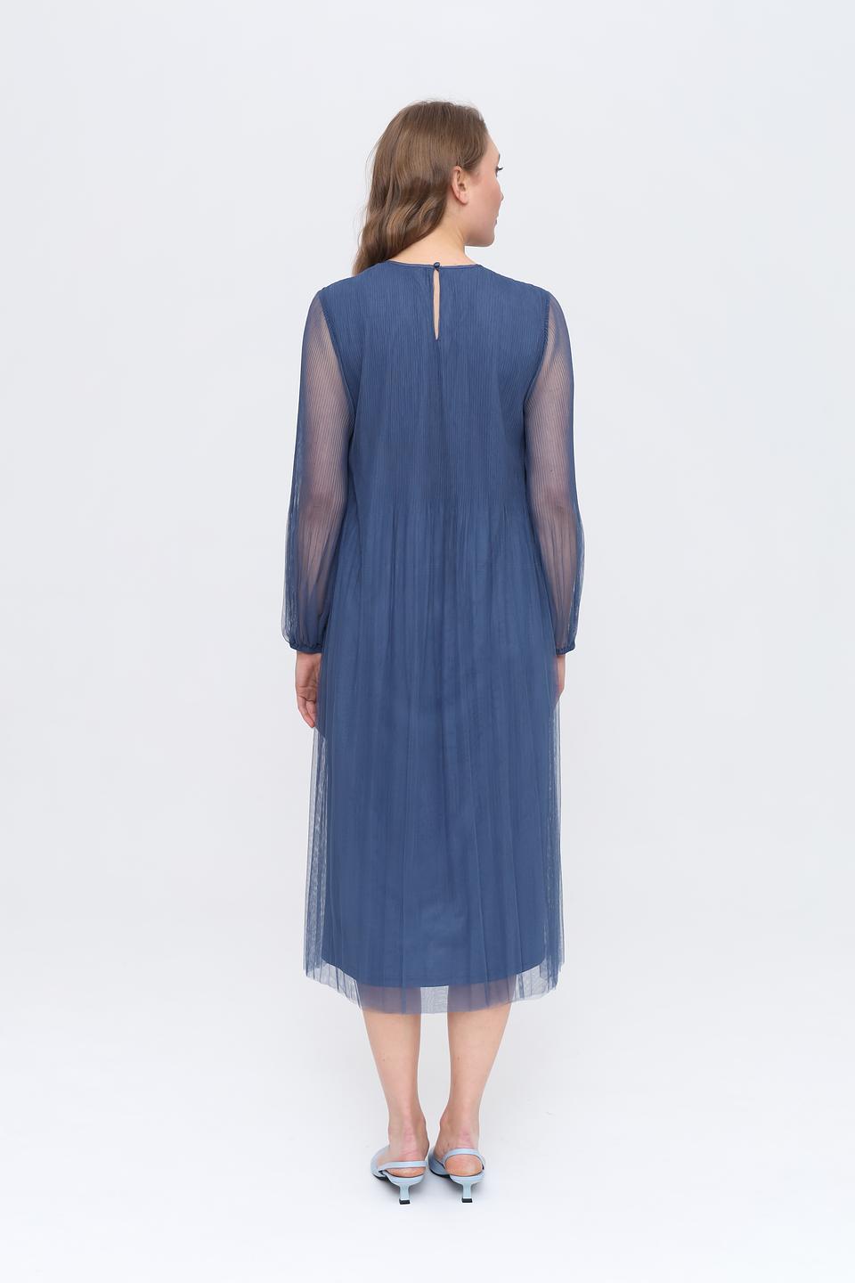 Платье Oui плиссе синее