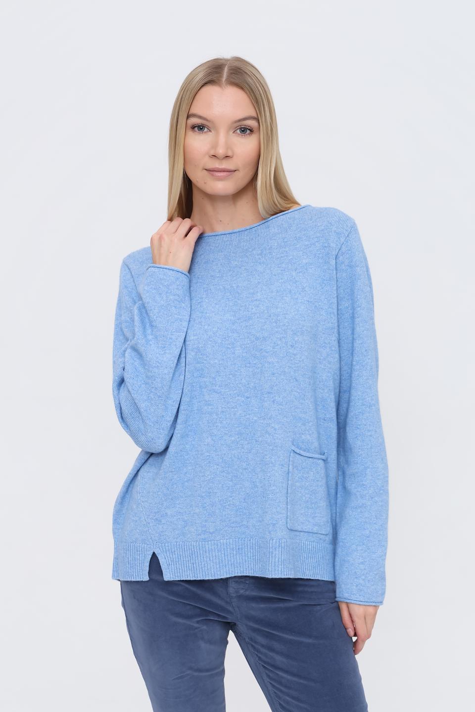 Пуловер Oui голубой с карманом