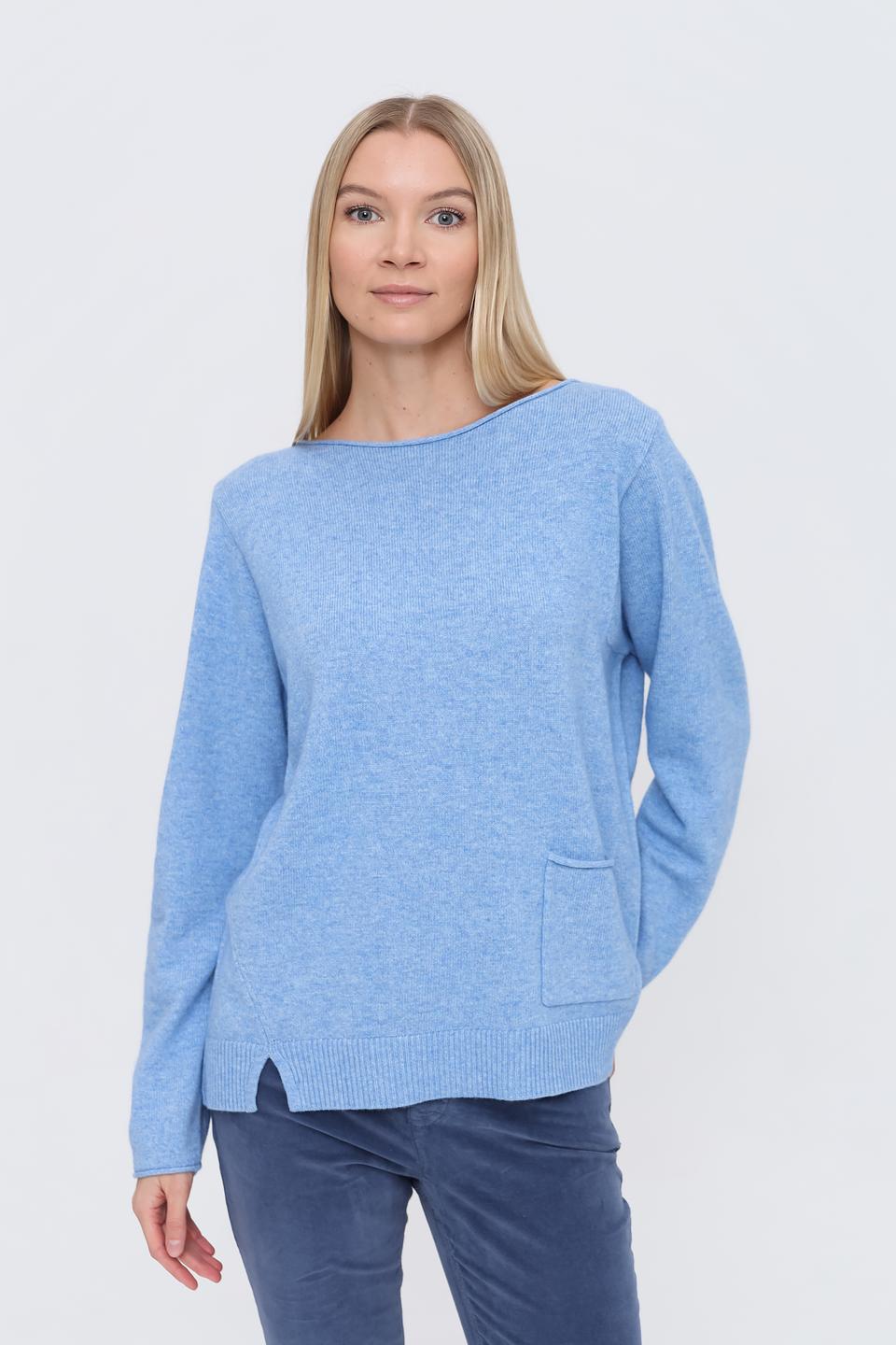 Пуловер Oui голубой с карманом