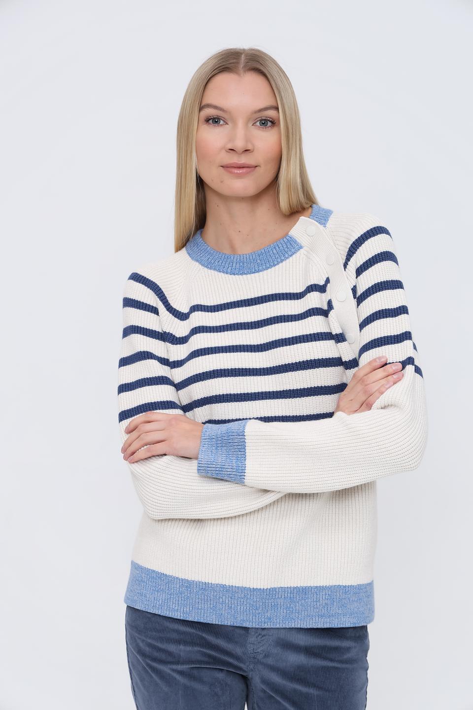 Пуловер Oui в полоску кремовый