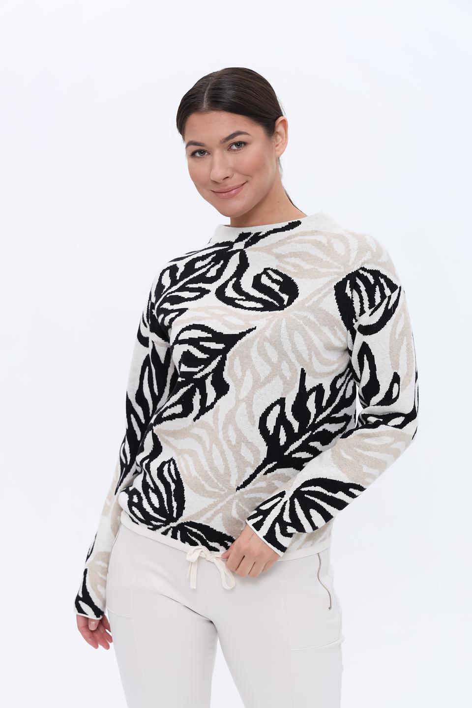 Пуловер Bianca с листьями бежевый