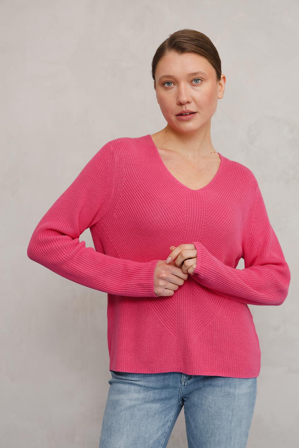 Пуловер Tom Tailor малиновый с V-образным вырезом