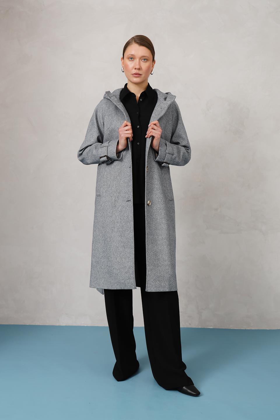 Пальто Electra style серое с капюшоном