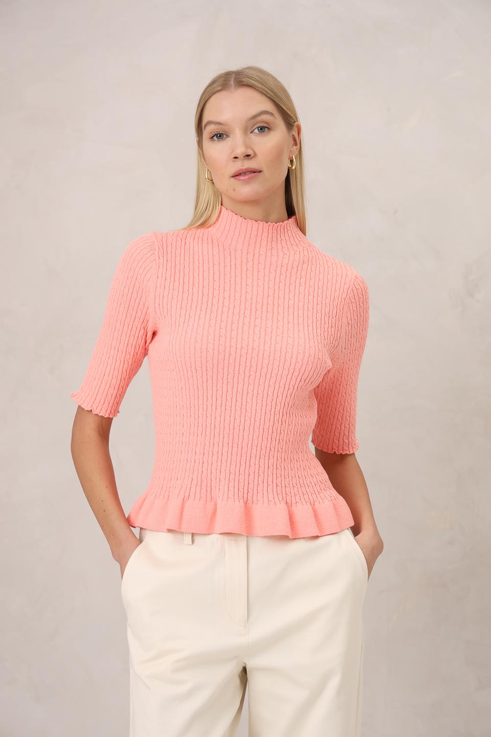 Пуловер Gerry Weber кораллового цвета с оборкой