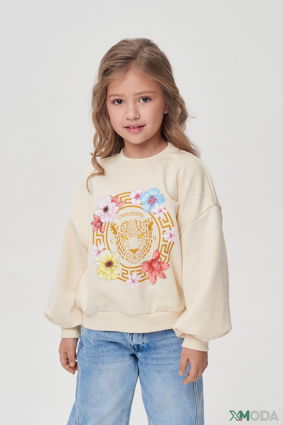 Джемпер Choupette молочный с цветочным принтом и леопардом