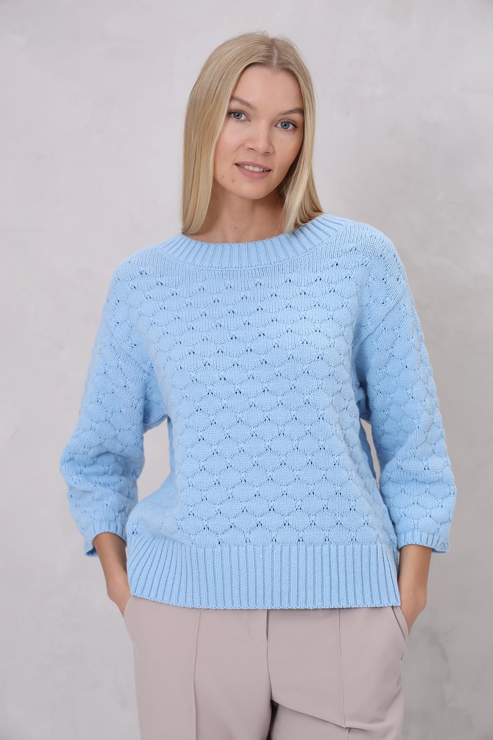 Пуловер Monari голубой с ажуром