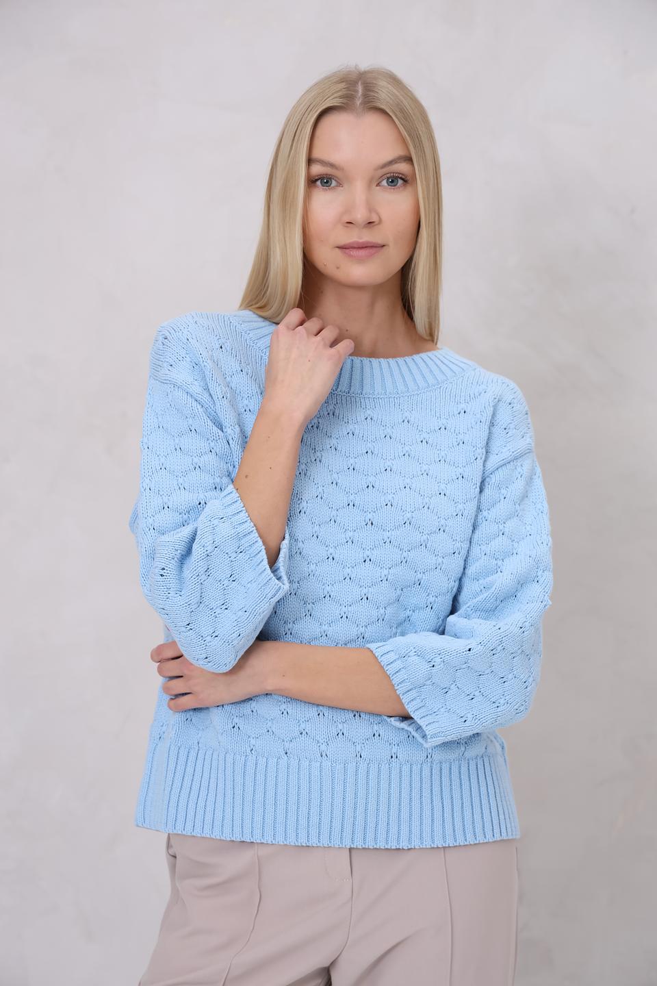 Пуловер Monari голубой с ажуром