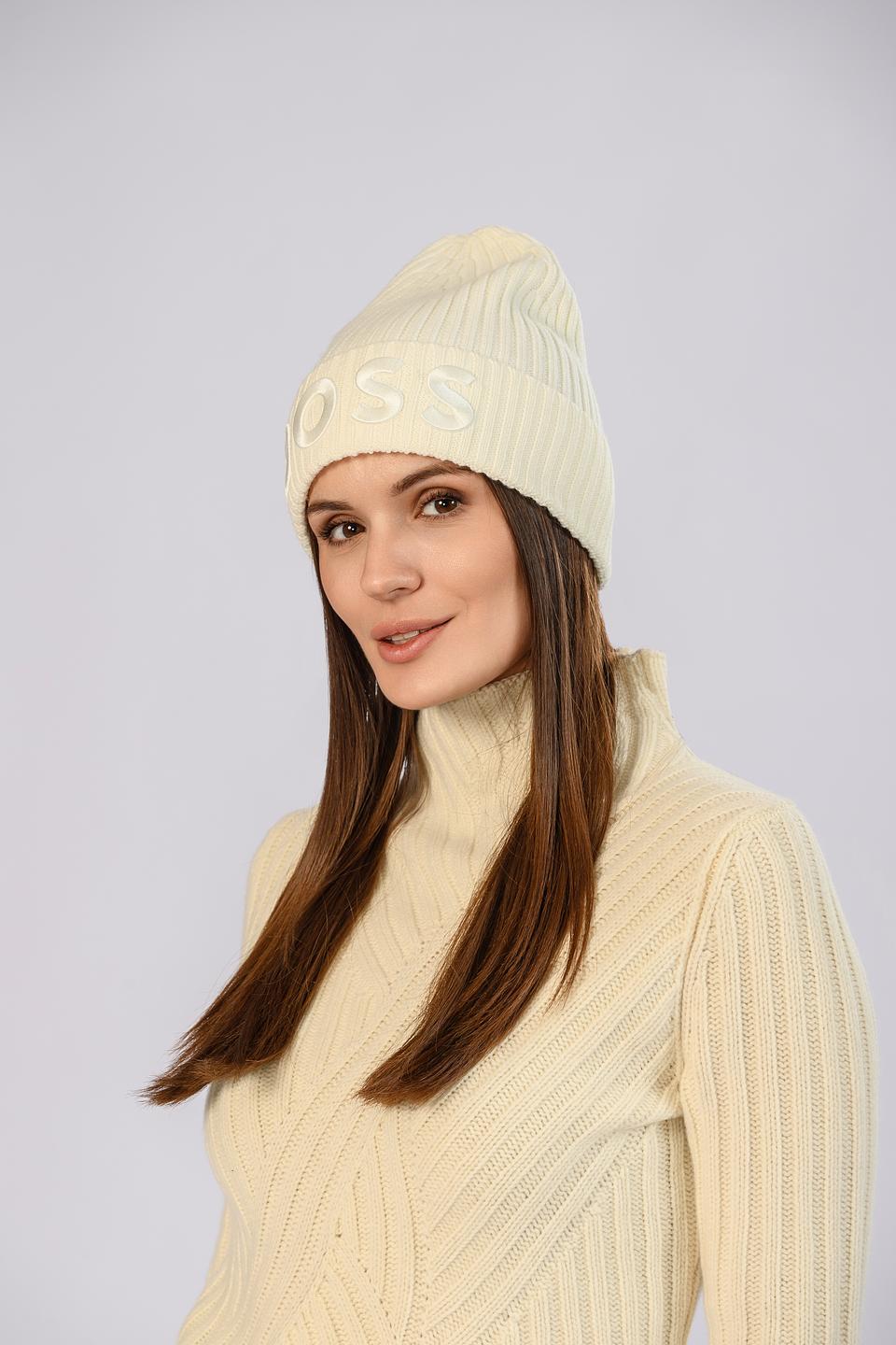 Шапка Boss Black с логотипом, кремовый
