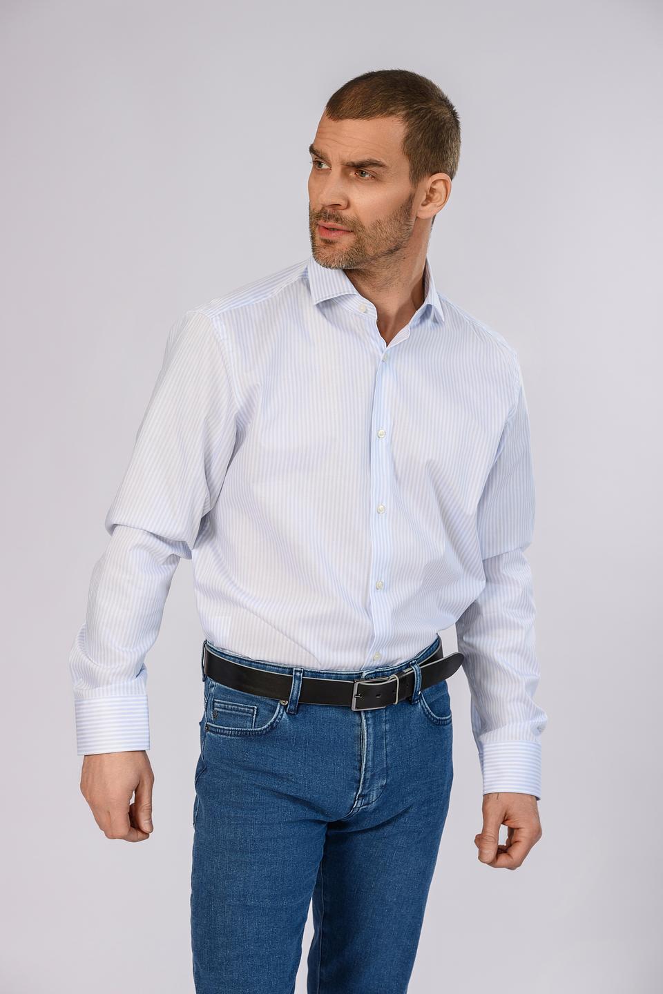 Рубашка Boss Black в полоску голубую