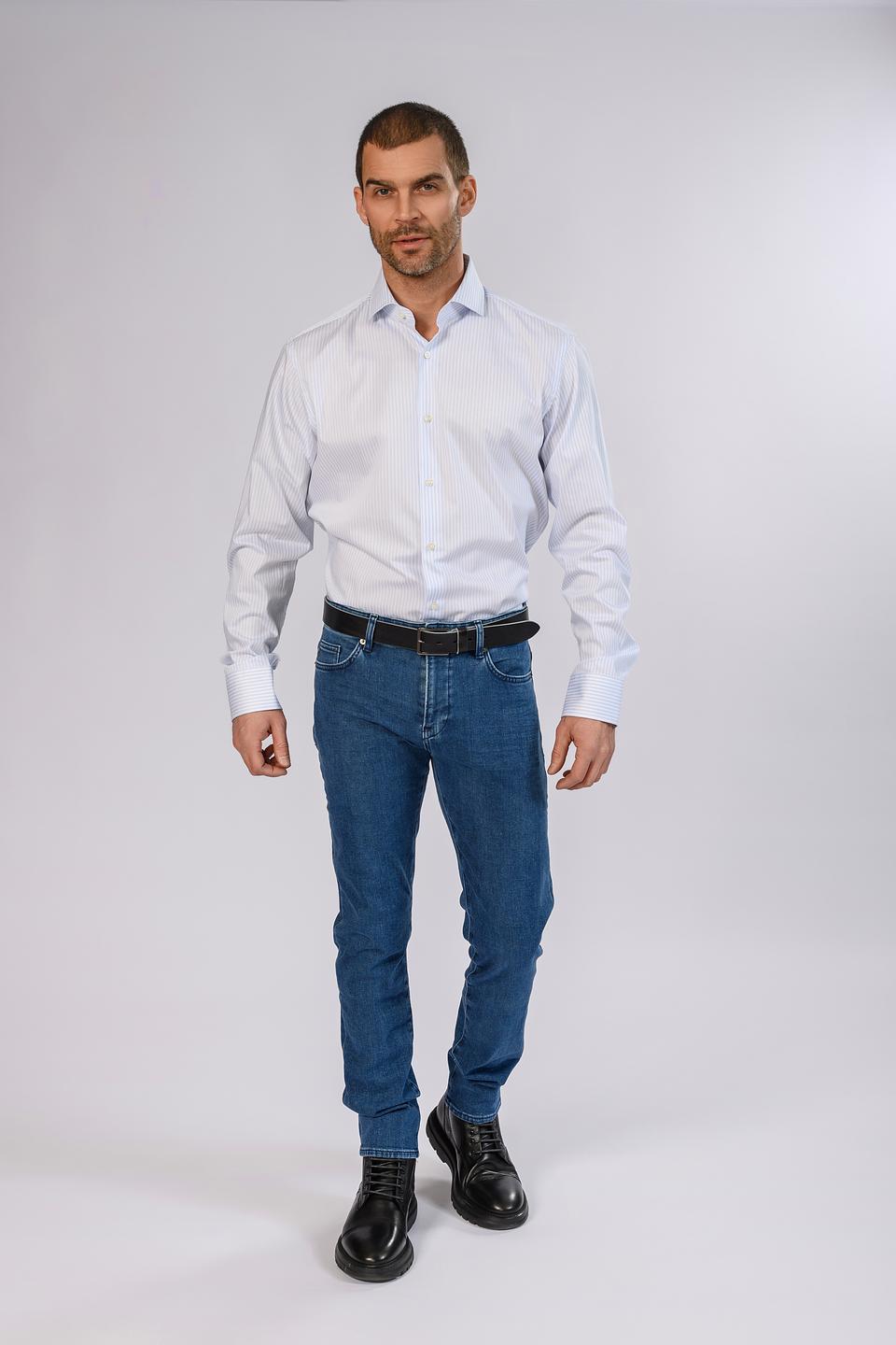 Рубашка Boss Black в полоску голубую