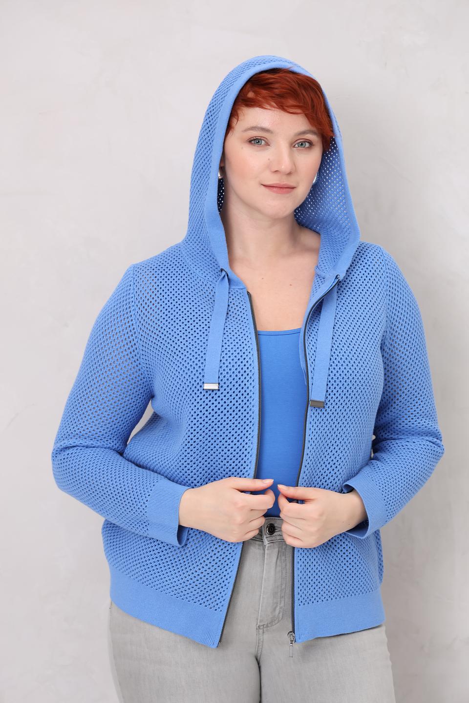 Жакет Lebek с ажурной вязкой голубой