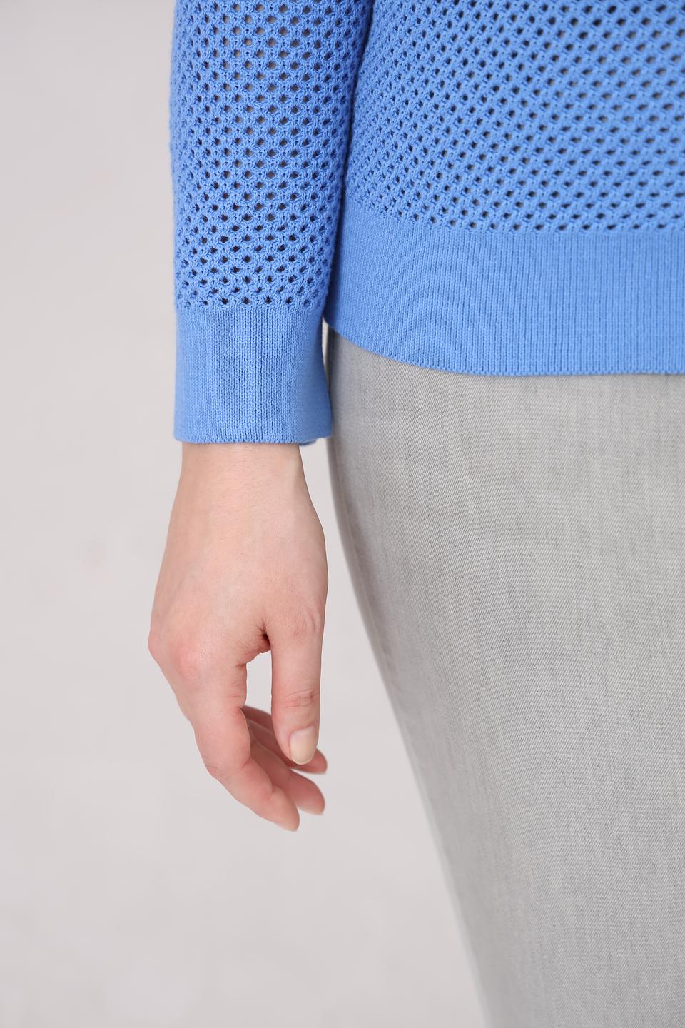 Жакет Lebek с ажурной вязкой голубой