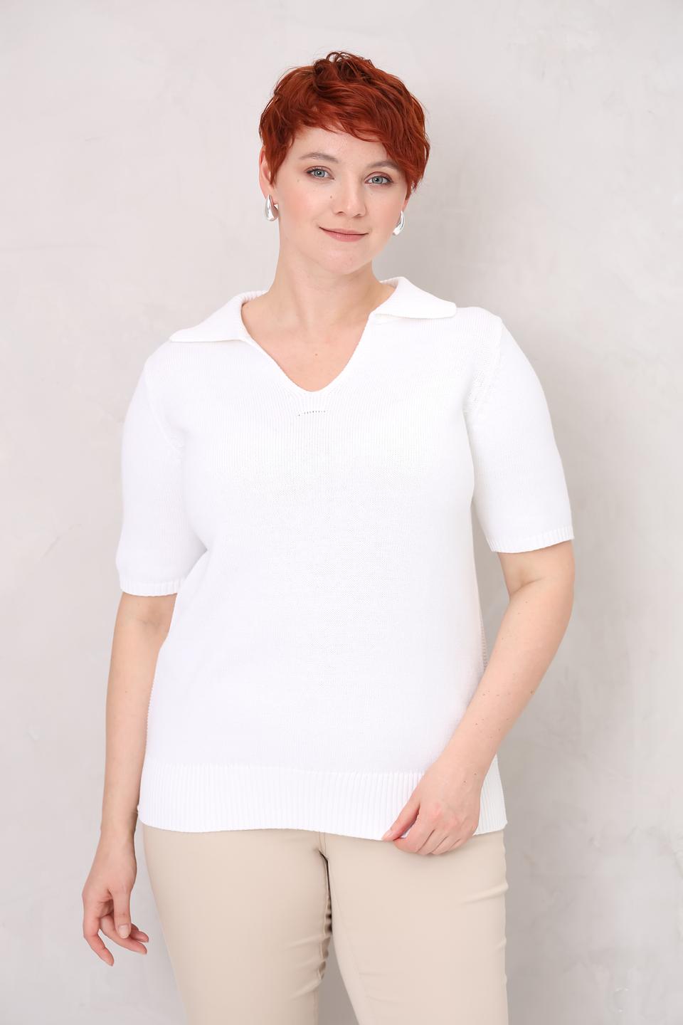 Пуловер Lebek с воротником-поло белый