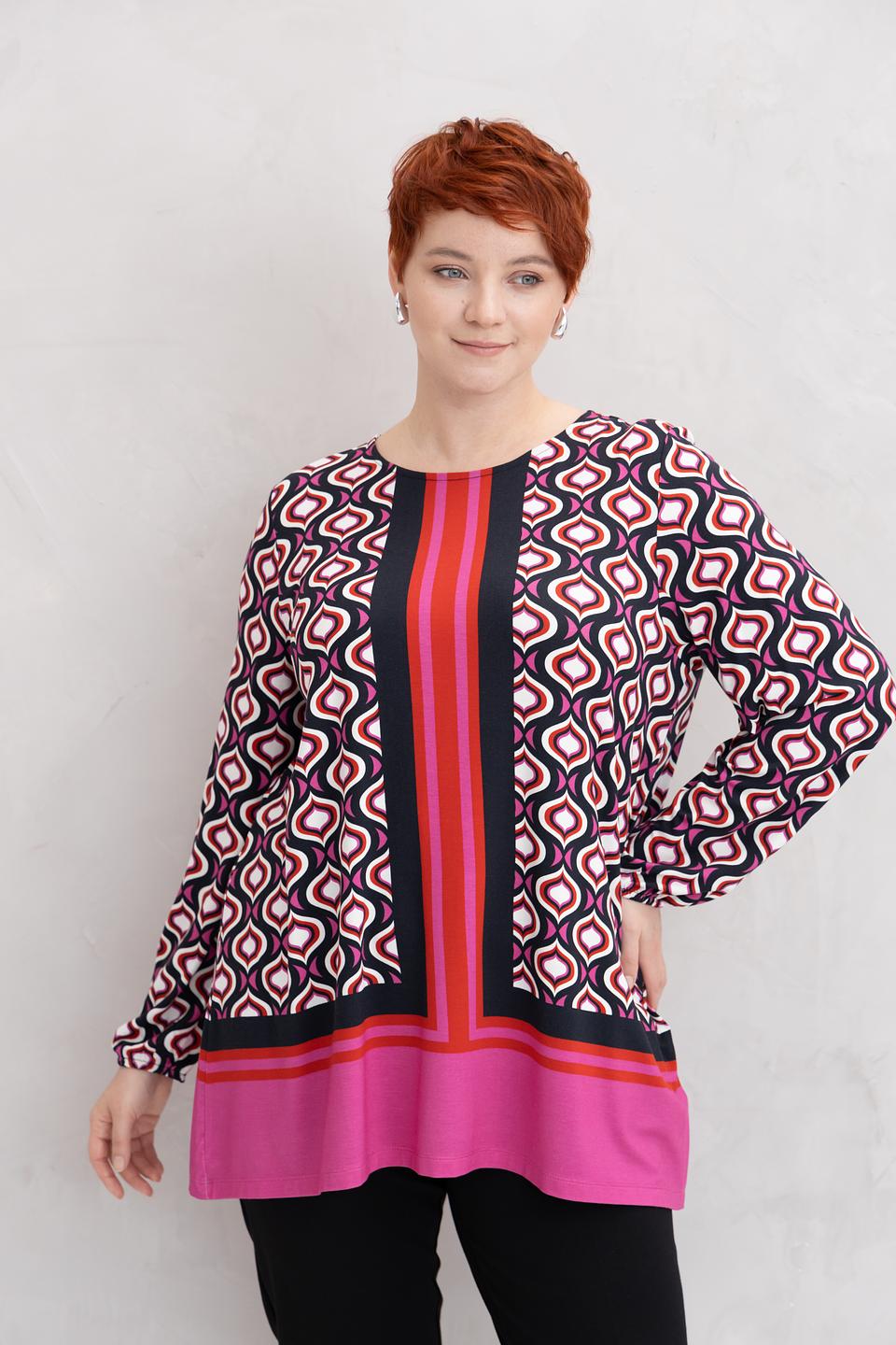 Блуза Frapp разноцветная с геометрическим узором и полосами
