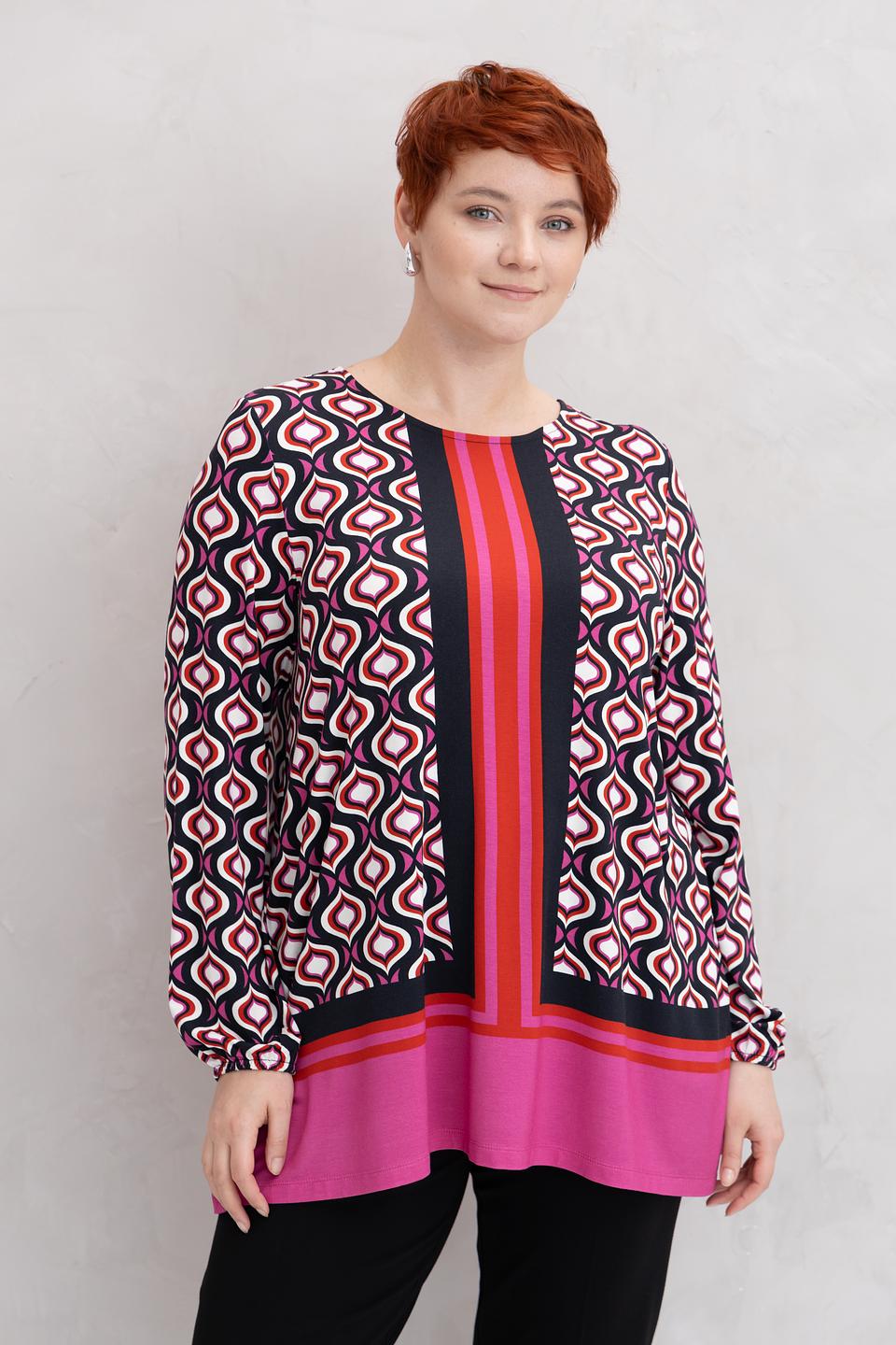 Блуза Frapp разноцветная с геометрическим узором и полосами