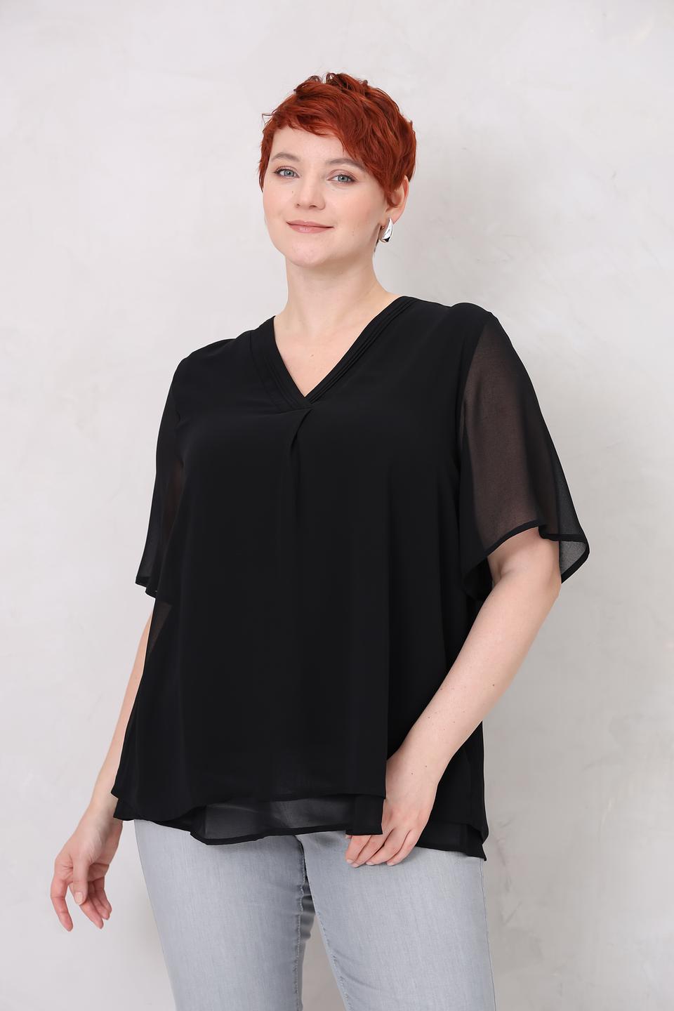 Блуза Frapp чёрная с рукавами-воланами