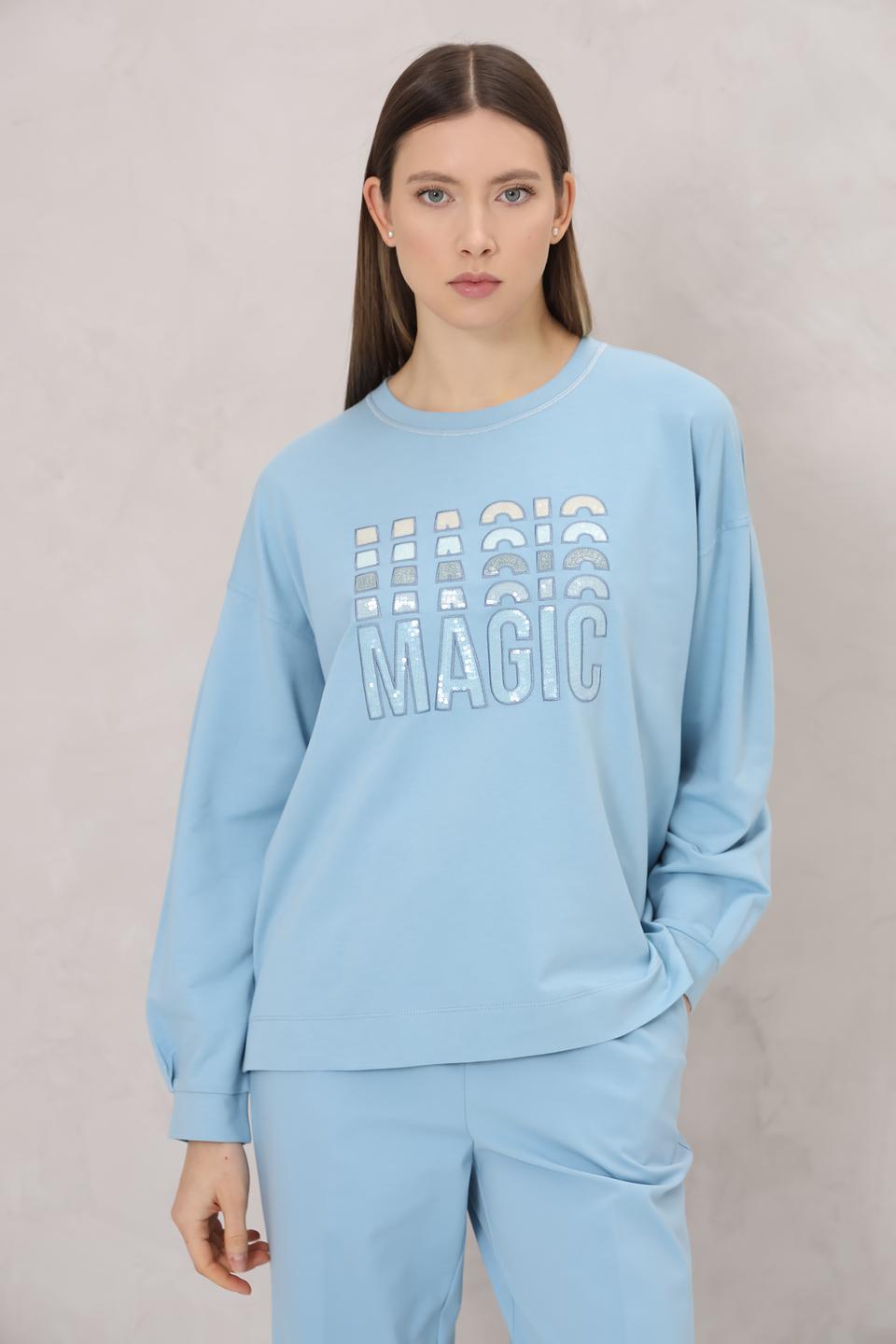 Пуловер Lecomte с надписью MAGIC голубой