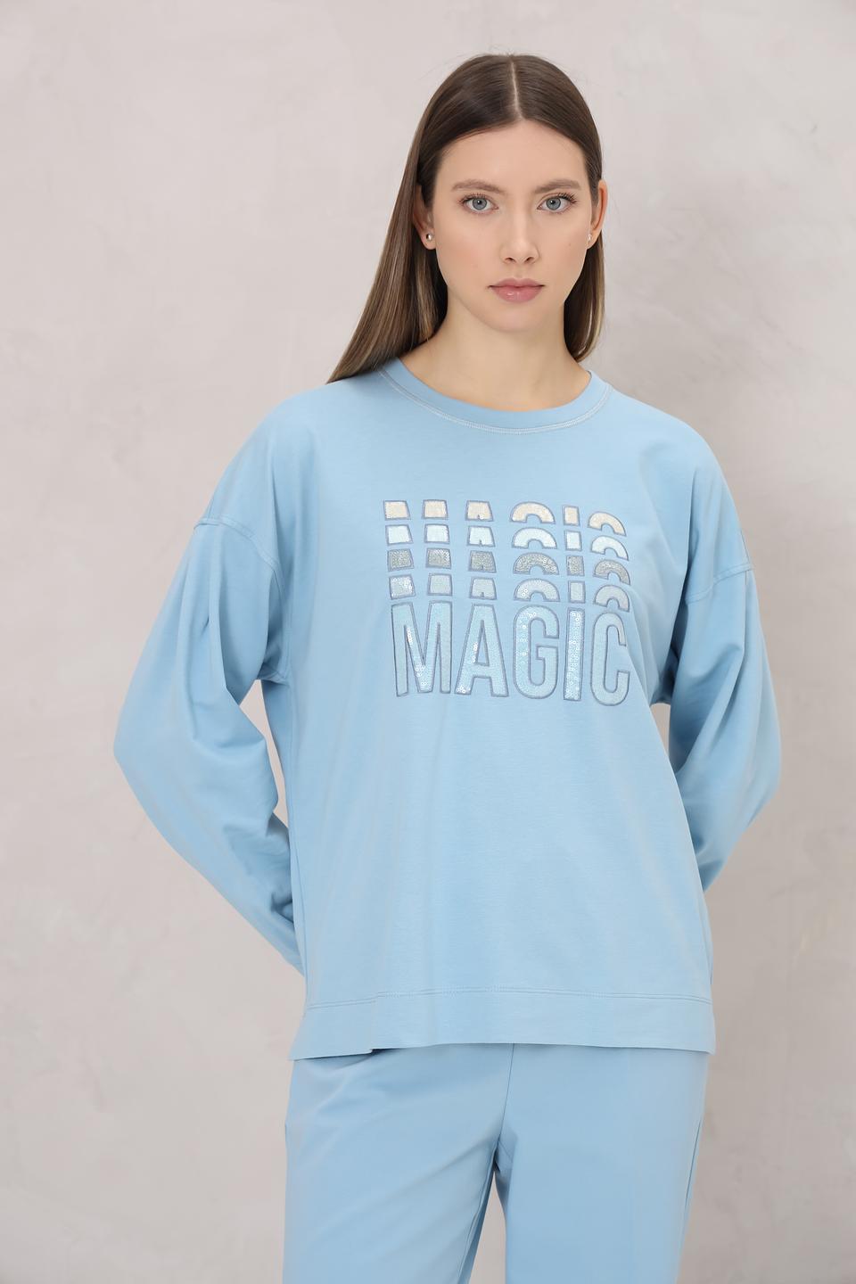 Пуловер Lecomte с надписью MAGIC голубой