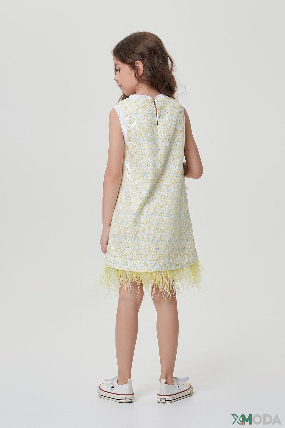 Платье Choupette белое с пайетками и перьями