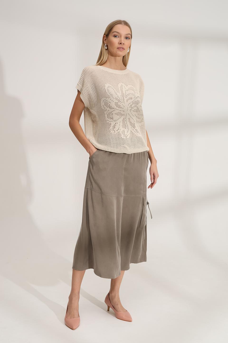 Пуловер Bianca с кружевной вставкой бежевый