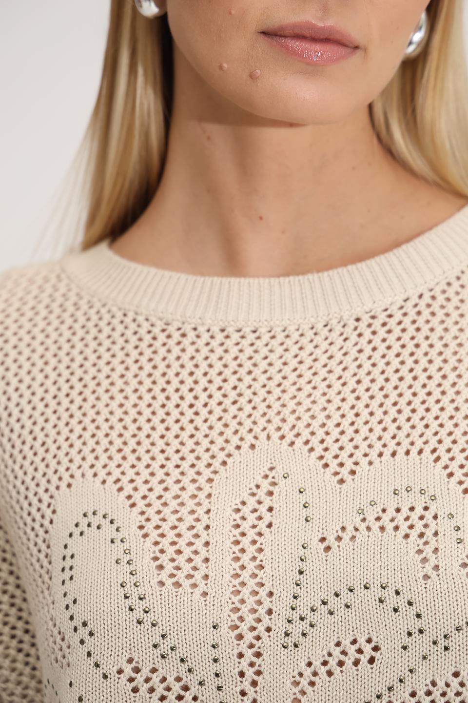 Пуловер Bianca с кружевной вставкой бежевый