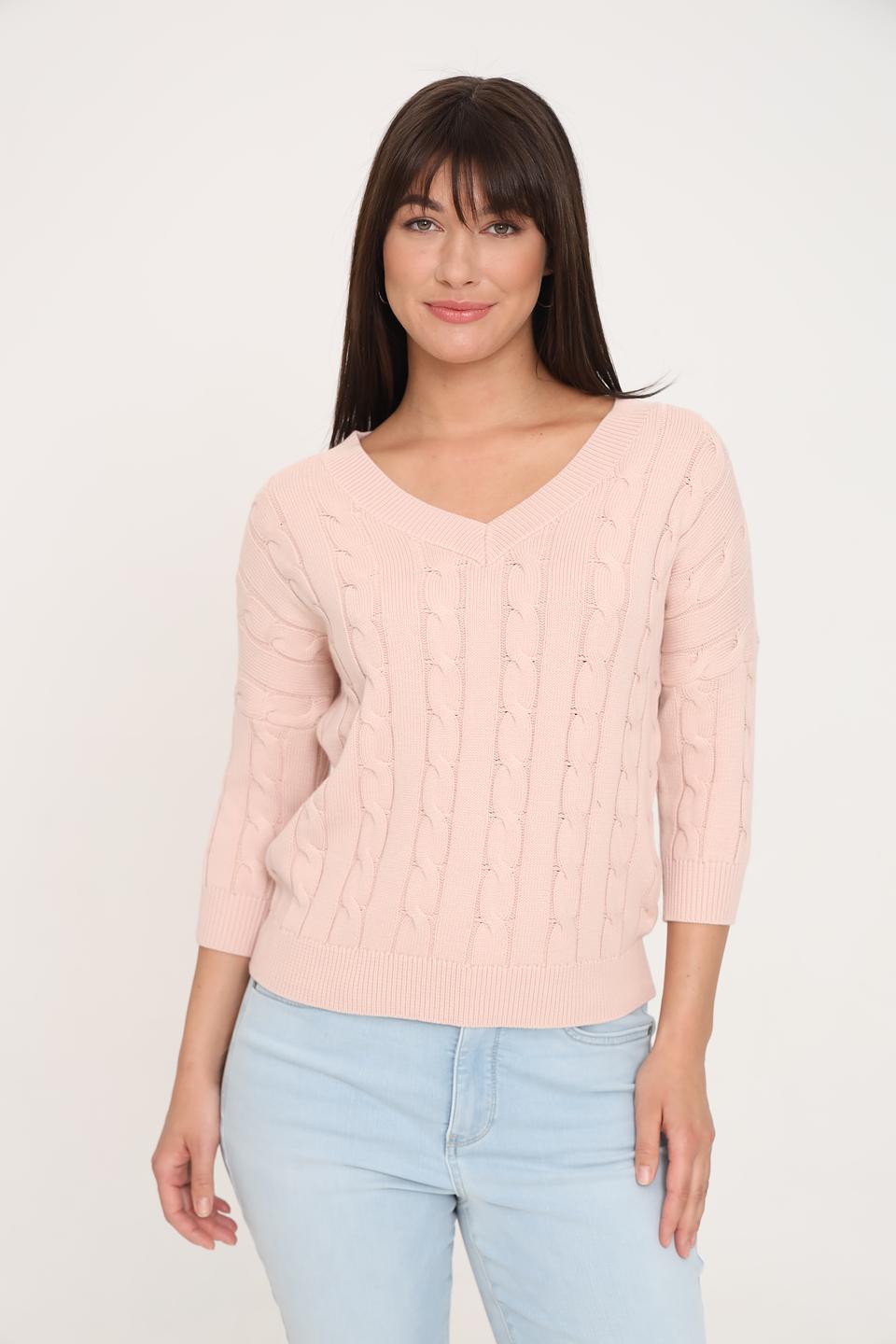 Пуловер Pezzo с косами персиковый