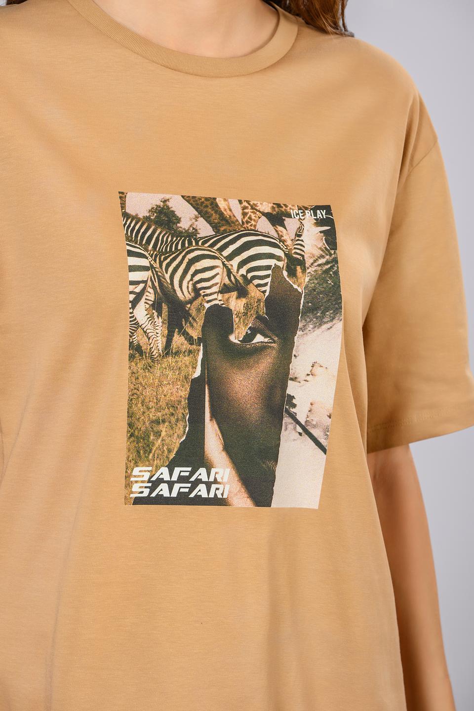 Футболка Ice Play с принтом сафари бежевая