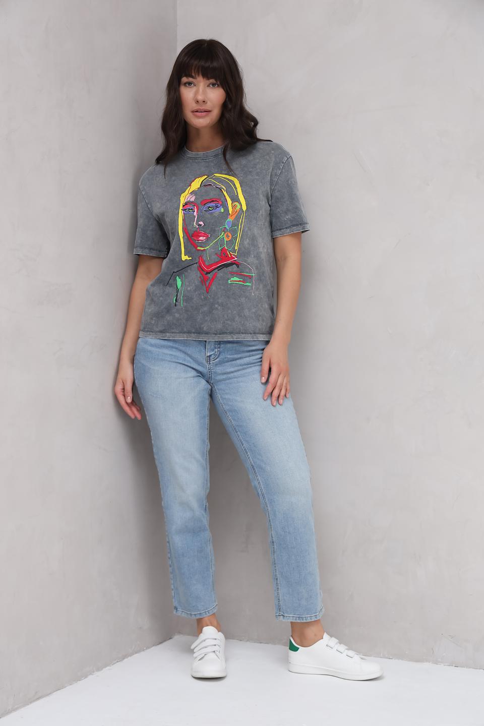 Джинсы Taifun с вышивкой голубые