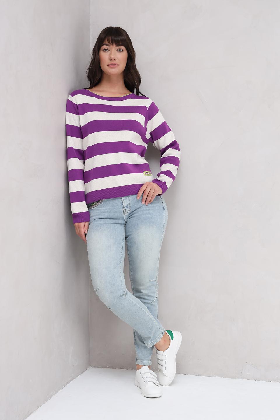 Пуловер Oui в полоску фиолетовый