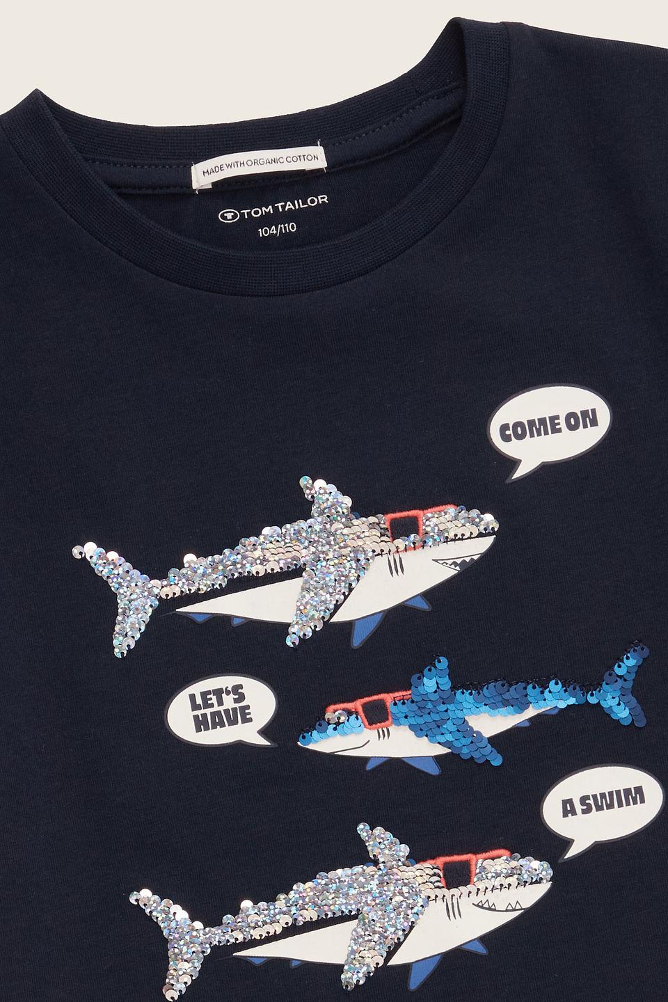 Футболка Tom Tailor с акулами синяя