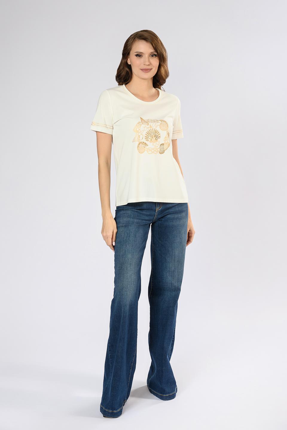 Футболка Leo & Ugo с вышивкой бежевая