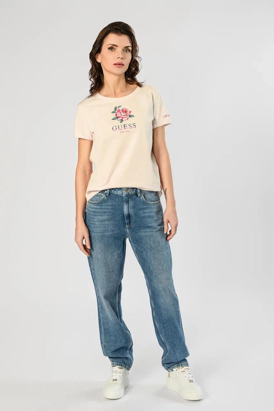 Футболка Guess с розой бежевая