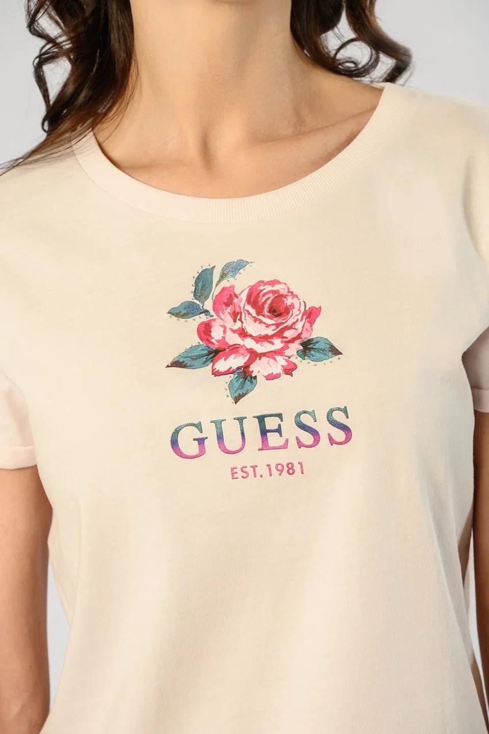 Футболка Guess с розой бежевая
