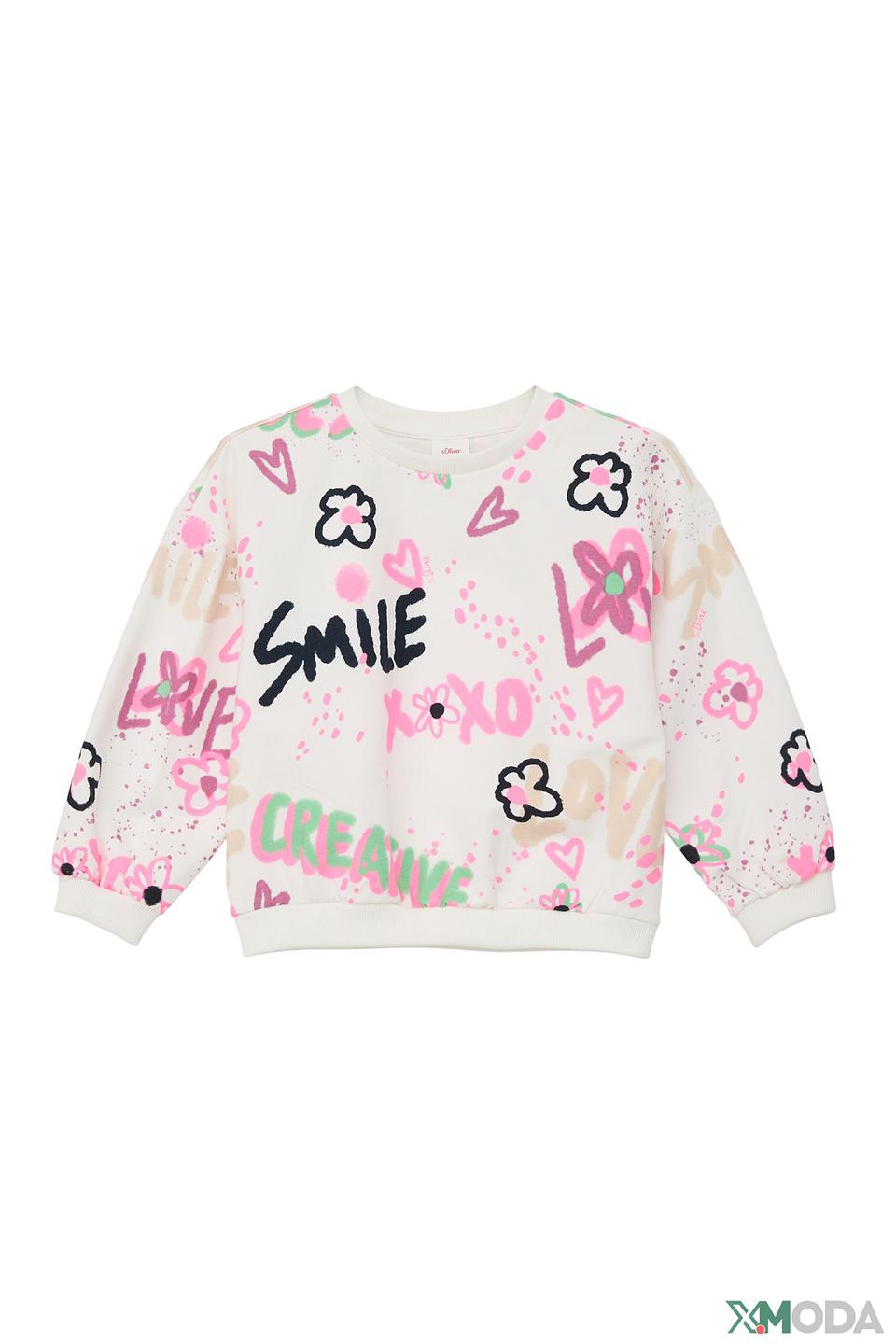 Пуловер s.Oliver дев. с принтом белый