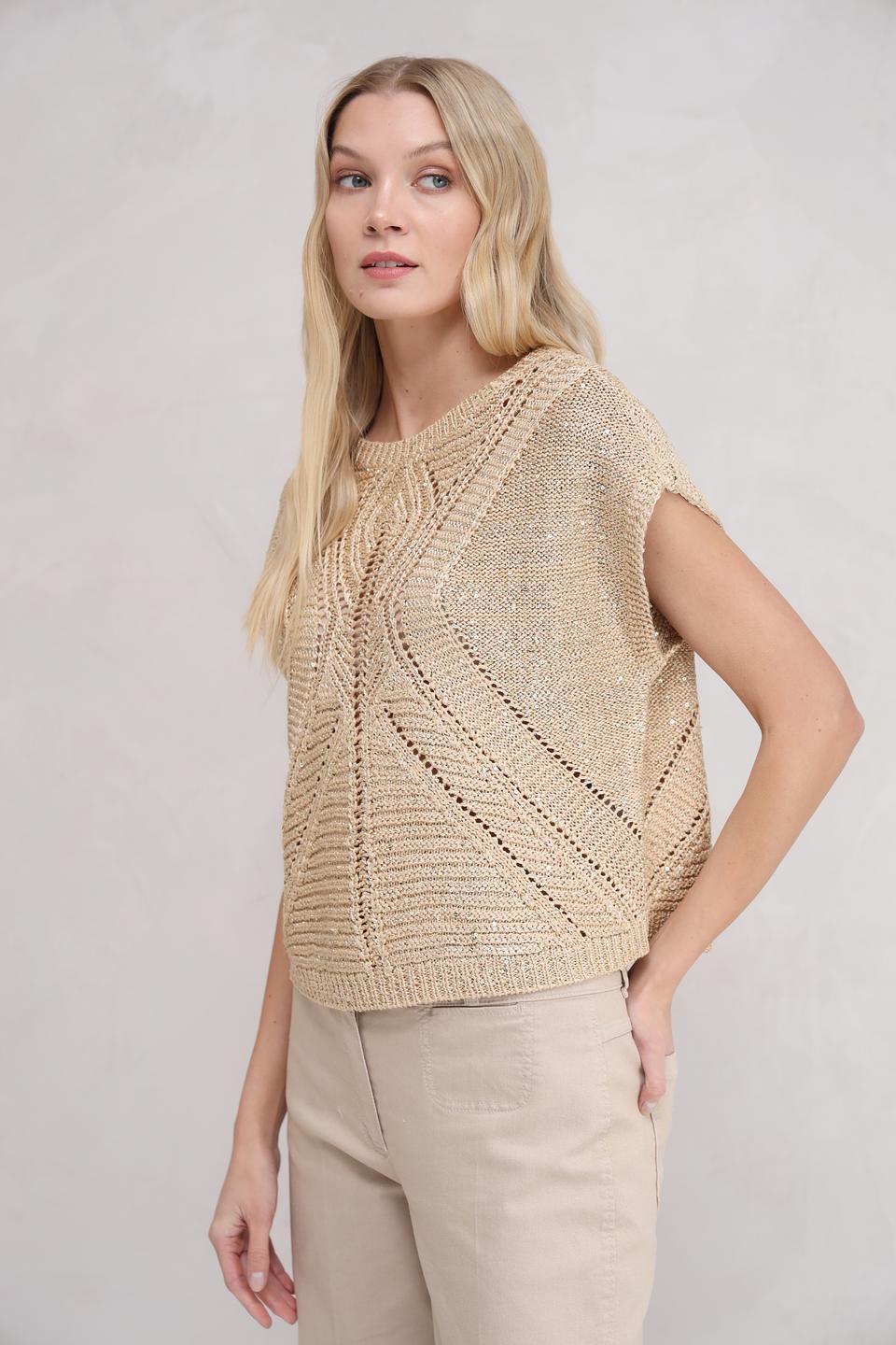 Пуловер Taifun с ажурной вставкой бежевый