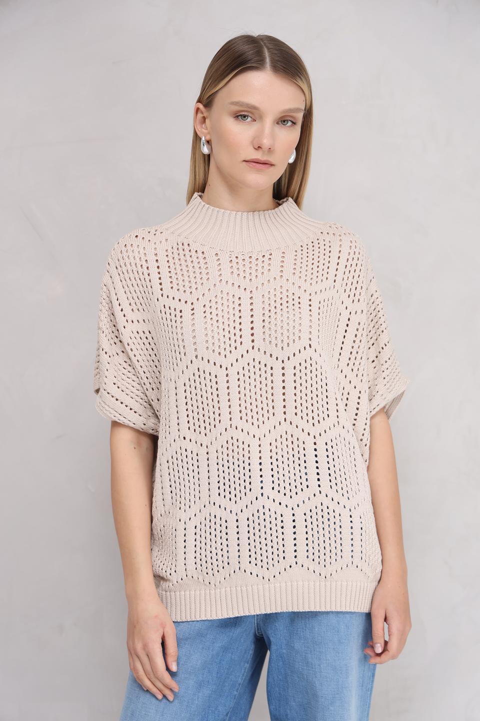 Пуловер More and More с ажурной вязкой бежевый