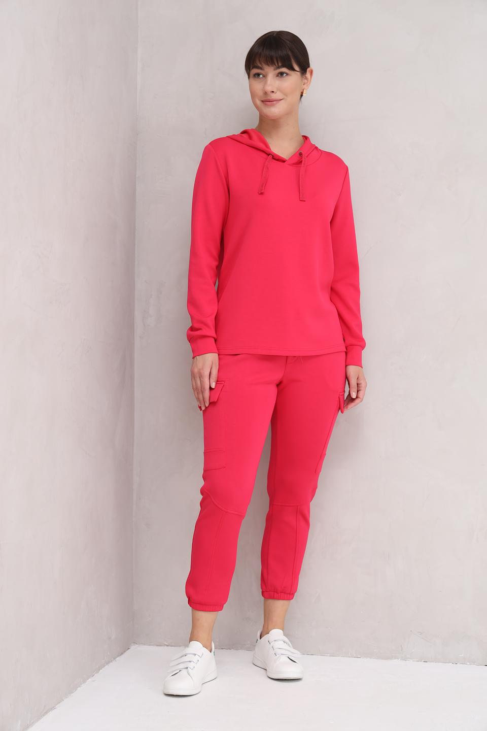 Пуловер Time Zone с капюшоном малиновый