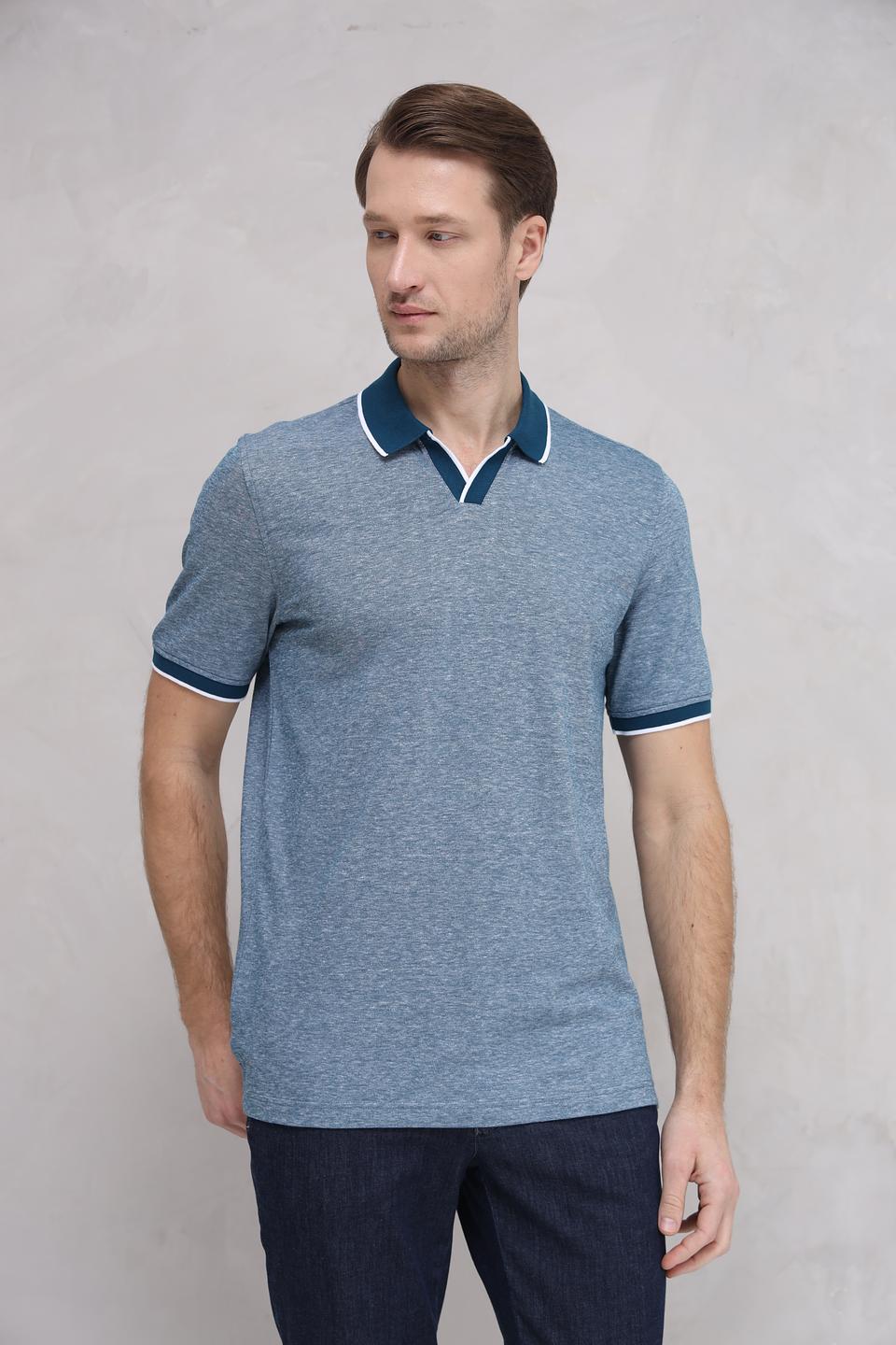 Поло Bugatti с контрастной отделкой голубой