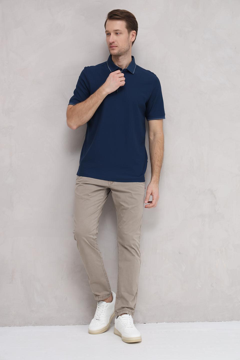 Поло Bugatti темно-синее с отделкой