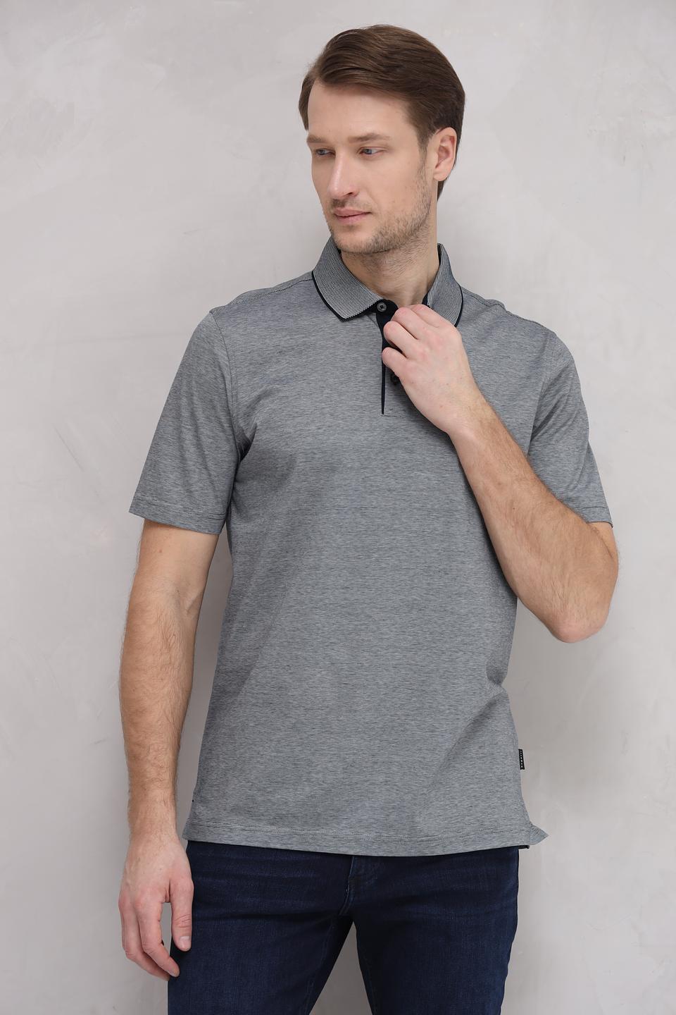 Поло Bugatti серый с чёрным воротником