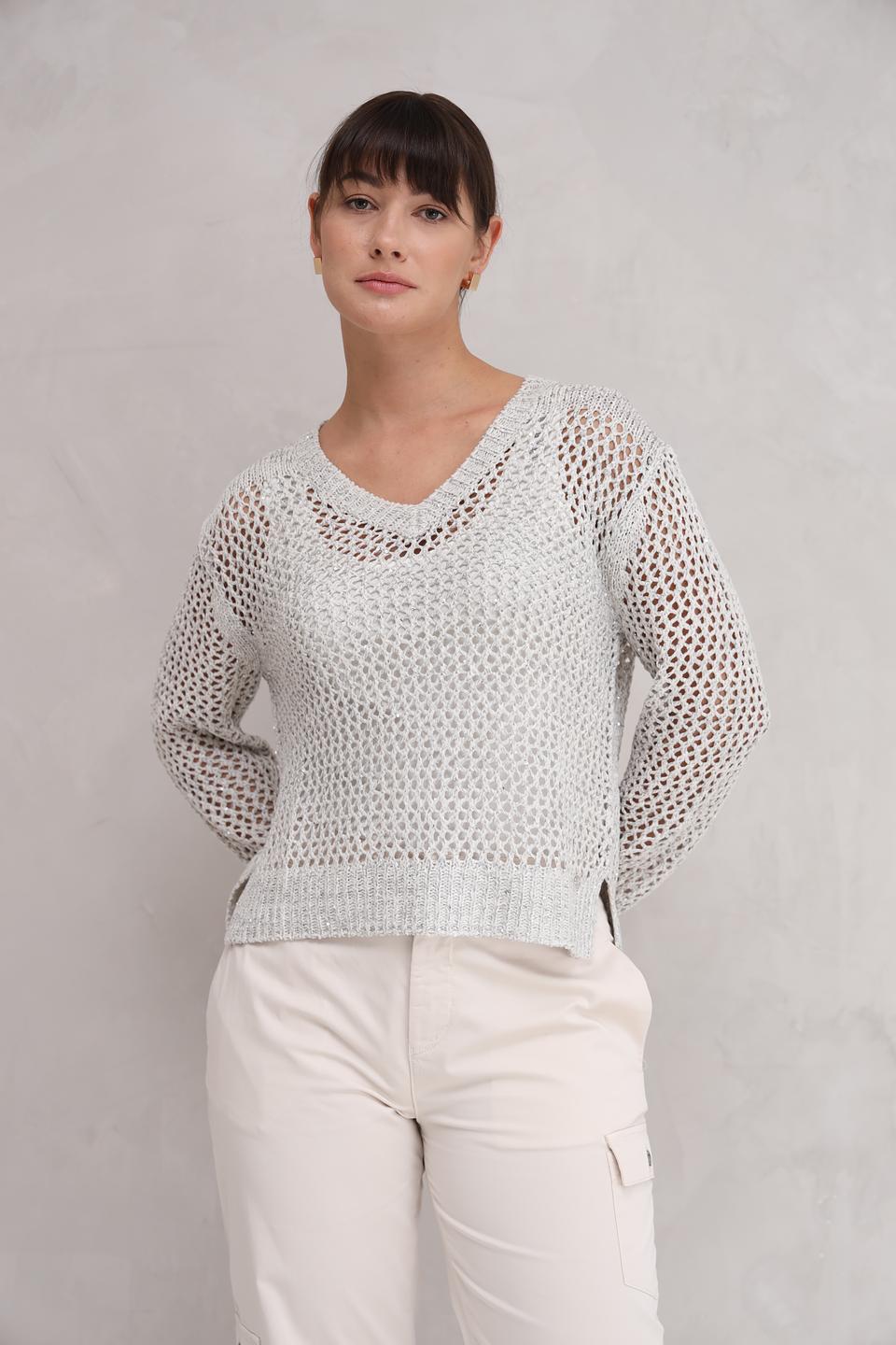 Пуловер Monari светло-серый ажурный