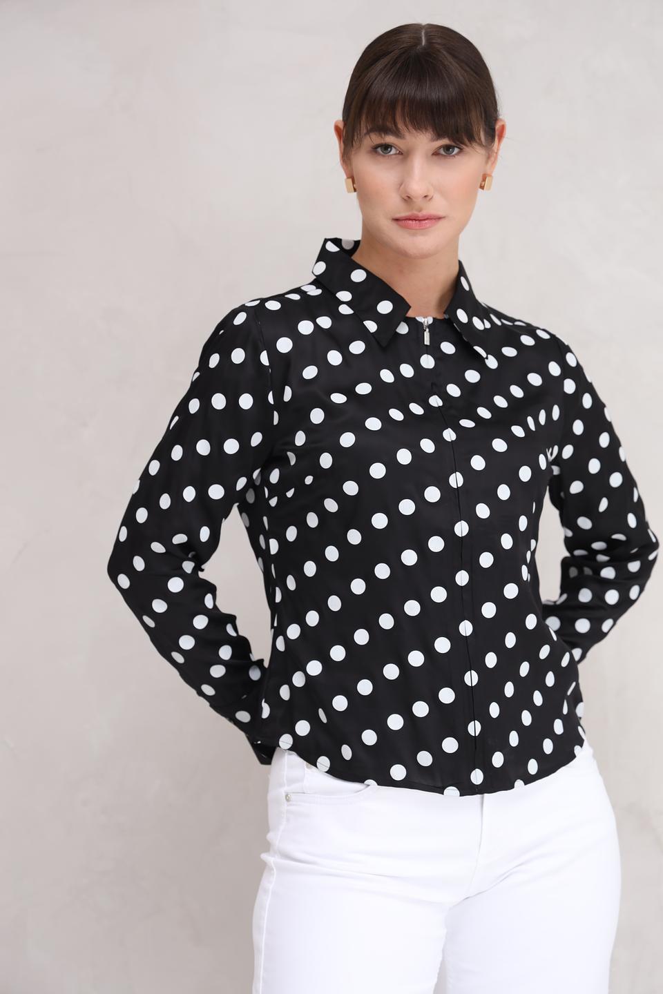 Блуза Monari в горошек чёрная
