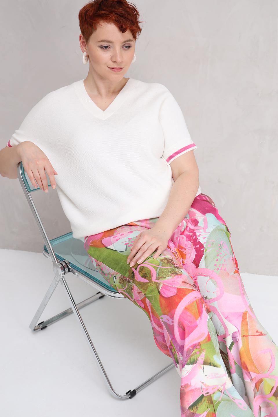 Пуловер Lecomte белый с розовой полосой